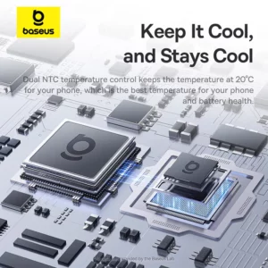 Baseus Magnetic Phone Cooler with Wireless Charging for iPhone 16 15 14 Pro Max Phone Stand Holder Gaming Radiator Cooling Fan - Image 3