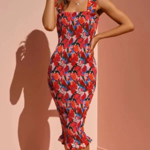 Women's Sexy Vacation Style Ruffled Pleated Tight Dress - Image 3