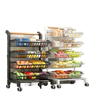 4-Tier Rolling Fruit and Vegetable Storage Basket Mobile Kitchen Organizer Black Island Cart with Handle Space-Saving - Image 5