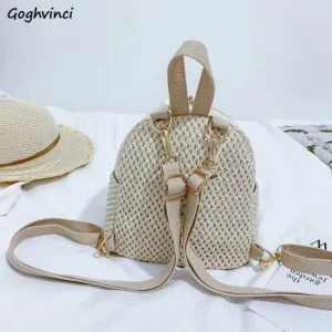Women Backpacks Straw National Patchwork Woven Tassel Bags Summer Big Capacity Holiday Retro Portable All-match Little Backpack - Image 3