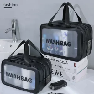 Dry-wet separation double transparent PU makeup bag portable washing bag cosmetic storage bag travel fitness swimming essentials - Image 4