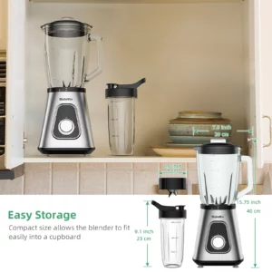 BioloMix 1300W Smoothie Blender with 1.5L Glass Jar, Personal Blenders Combo for Frozen Fruit Drinks, Sauces - Image 3