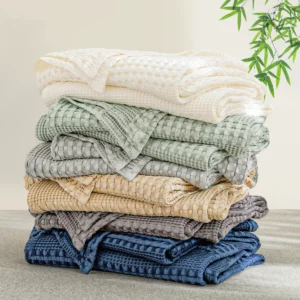 1 Pc Bamboo and Cotton Waffle Blanket - Lightweight Breathable Blanket for Hot Sleepers, Bed, Couch and Sofa - Image 4