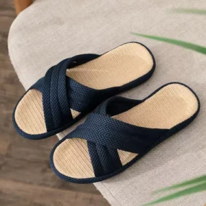 Man's Summer New Four Seasons One Word Linen Slippers Soft Sole Non Slip Sweat-Absorbing Silent Home Slippers - Image 1