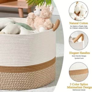 King-size Woven Storage Basket Living Room Cotton Rope Blanket Basket Household Wicker Laundry Basket Storage Organizer - Image 3