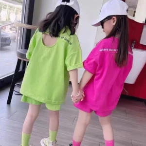 Girls Summer Set 2023 New Children's Clothing Set Mid to Big Girls' Short Sleeve T-shirt Shorts Korean casual sports two-piece - Image 5
