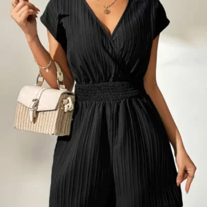 2025 Summer New Women V Neck Rompers Short Casual Elegant Fashion Black Playsuits Holiday Casual Overalls Female - Image 1