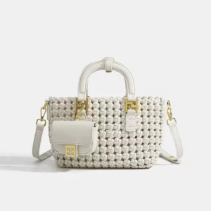 Hot Sell Handmade color blocked woven bag Compact and lightweight Solid color One shoulder handbag - Image 3