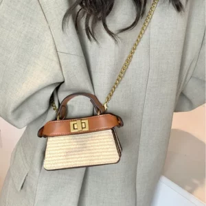 French Grass Woven Mini Women's Purses New Summer Premium Shoulder Bag Chain One Shoulder Casual Knit Bag - Image 2