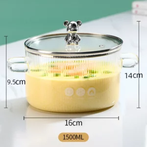 1Pcs Household Glass Saucepan for Cooking Double Ear Glass Soup Pot Noodle Bowl Cookwares with Tops Small Bear Cooking Pots Set - Image 6