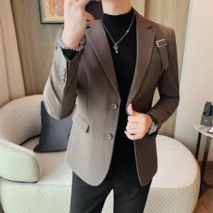 Blazer Hombre British Shoulder Strap Design Blazer Jacket For Men Two Buttons Slim Fit Casual Elegant Mens Suits Formal Tuxedo - Image 4