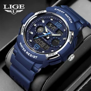 LIGE Man Watch Fashion Dual Display Digital Military Sport Quartz Watches Waterproof Blue Dial Calendar Chronograph Mens Watches - Image 1