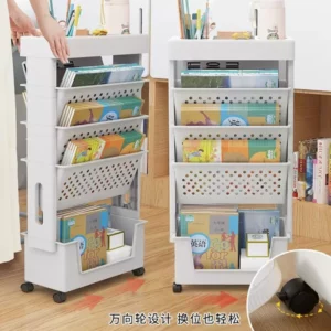 Simple Mobile Versatile Storage Rack on Wheels for Books Documents Home Office Classroom Flexible Moving Shelf - Image 6