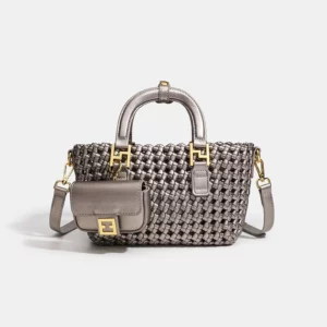 Hot Sell Handmade color blocked woven bag Compact and lightweight Solid color One shoulder handbag - Image 4
