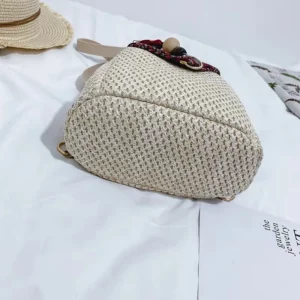 Women Backpacks Straw National Patchwork Woven Tassel Bags Summer Big Capacity Holiday Retro Portable All-match Little Backpack - Image 5
