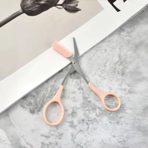 Pink eyebrow trimming scissors with built-in comb - stainless steel, precise grooming tool, creating perfect eyebrows - Image 3