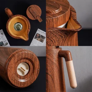 Wood grain thermal insulation pot Large capacity thermos high value office coffee pot Living room glass thermos - Image 4