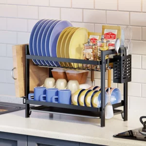 Kitchen Tableware 2 Tier Storage Draining Rack Dish Bowl Drainer Drying Holder With Water Tray Household Accessories Shelf Racks - Image 4
