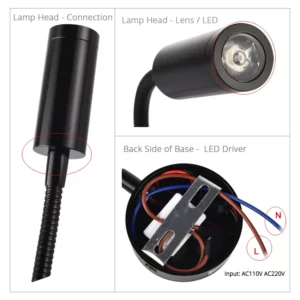 Wall Mounted Bedside Readling Lamp Spot Light Nordic Modern Indoor Adjustable Neck Aluminum Black Silver White Finish LED 3W - Image 4