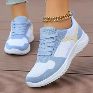 2025 Fashion Mixed Color Lace Up Sneakers Women Spring Summer Knit Platform Sneakers Woman Comfortable Soft Sole Running Shoes - Image 1