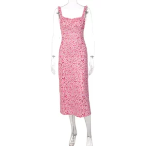 Women's New 2025 Summer Sexy Bohemian Vacation Style Small Floral Strap Swing long Dress - Image 6