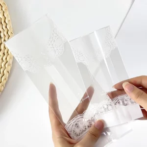 50Pcs White Lace Cookie Biscuit Bag Clear Candy Snack Wrap Bag Wedding Birthday Party Supplies Christmas Gift Baking Packaging - Image 3