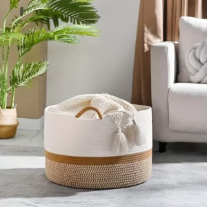 King-size Woven Storage Basket Living Room Cotton Rope Blanket Basket Household Wicker Laundry Basket Storage Organizer - Image 2