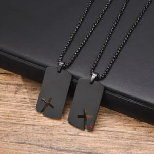Vnox Mens Sidecross Dog Tag Necklaces, Anti Allergy Stainless Steel Pendant Collar with Cubic Zirconia, Free Box Chain 70cm - Image 6
