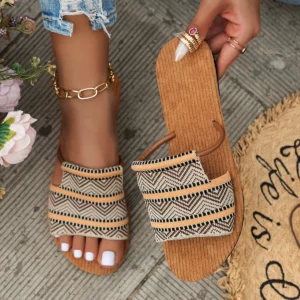 Women Flats Slippers 2024 Leather Cross Strap Rome Style Low Heels Sandals Summer Ladies Slippers Slides Women Zapatos De Mujer - Image 3