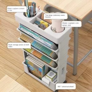 Simple Mobile Versatile Storage Rack on Wheels for Books Documents Home Office Classroom Flexible Moving Shelf - Image 5
