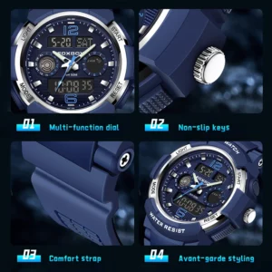 LIGE Man Watch Fashion Dual Display Digital Military Sport Quartz Watches Waterproof Blue Dial Calendar Chronograph Mens Watches - Image 5