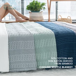 1 Pc Bamboo and Cotton Waffle Blanket - Lightweight Breathable Blanket for Hot Sleepers, Bed, Couch and Sofa - Image 3