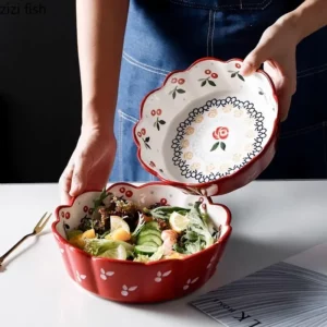 Cherry Ceramic Bowl Retro Vegetable Salad Bowl Fruit Bowl Steamed Egg Bowls Dessert Snack Bowls Restaurant Ceramic Tableware - Image 3