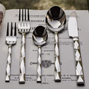 Stainless Steel Vintage Diamond Diamond Check Tableware Main Dish Spoon Spaghetti Fork Fruit Fork Spoon Western Tableware Set - Image 3