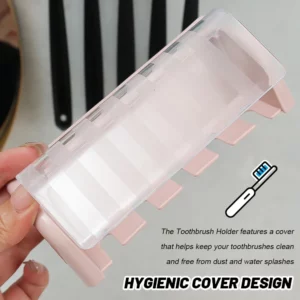 Bathroom Wallmount Toothbrush Holder with Cover 5 Slots Without Drilling Home Bathroom Self Adhered Toothbrush Storage Racks - Image 5