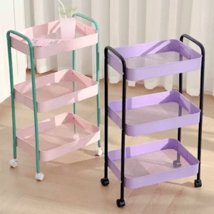 3 Layer Home Contrast Color Trolley Storage Shelf Multi layer Movable Trolley Cosmetics Snack Storage Rack Bathroom - Image 1