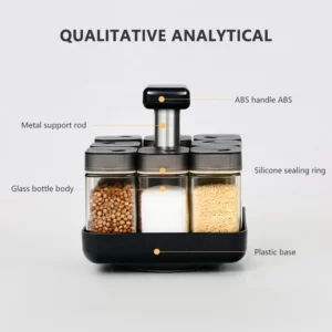 9 Pcs Set 360 Rotating Kitchen Spice Jar Pepper Sugar Glass Bottle Salt Sealed Container Seasoning Box with Storage Rack - Image 3