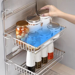 Stainless Steel Wall Mounted Spice Rack Foldable No Drill Kitchen Organizer Space-Saving Shelf for Pantry Bathroom Countertop - Image 3