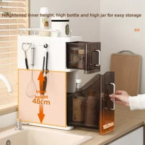 Pull-Out Spice Organizer Slim Space-Saving Narrow Kitchen Cabinet Shelf with Dustproof Sliding Drawers Storage for Countertop - Image 3