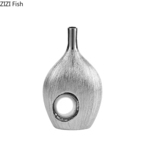 Brushed Silver Plated Ceramic Vase Desk Decoration Artificial Flower Decorative Flowers Arrangement Vases Room Aesthetic Decor - Image 6