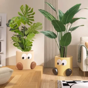 Artistic Cartoon Flower Vase, Large Ceramic Planter for Real Plants, Faux Greenery Home Decor, Modern Side Table Floor Decor - Image 2