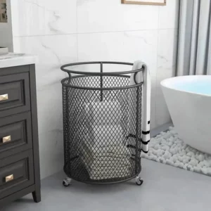 Metal Wheel Basket Gold Color Dirty Clothes Storage Handle Laundry Basket with Wheels Home Creative Organizer for Clothes Toys - Image 5