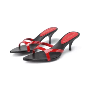 pointed women's mid heeled slippers Italian designer genuine leather open toe summer outdoor dress paired with casual slippers - Image 1