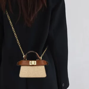 French Grass Woven Mini Women's Purses New Summer Premium Shoulder Bag Chain One Shoulder Casual Knit Bag - Image 4