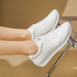 White Leather Sneakers Women's Sport Vulcanized Shoes 2025 Spring/autumn Round Head Sneakers Casual Comfortable Shoes for Women - Image 3