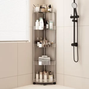 Fashion Rack Multi-Layer Transparent Bathroom Shelf Washbasin Storage Trolley Easy-Move Corner Space-Saving Toilet Rack - Image 3