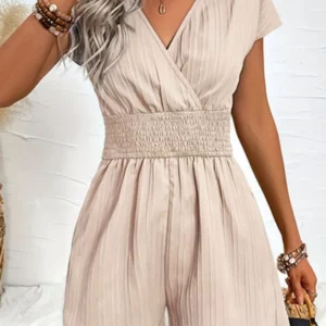 2025 Summer New Women V Neck Rompers Short Casual Elegant Fashion Black Playsuits Holiday Casual Overalls Female - Image 2