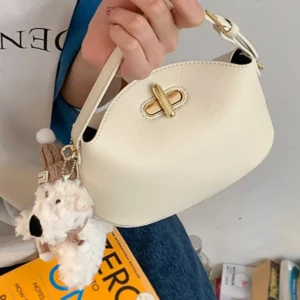 Litchi Leather Gold Button Handbag Brand Niche Fashion Simple Bucket Bag Korea Soft Pink Versatile Luxury Shoulder Bag For Women - Image 2
