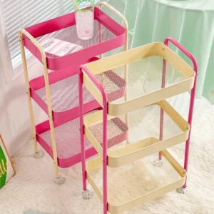 3 Layer Home Contrast Color Trolley Storage Shelf Multi layer Movable Trolley Cosmetics Snack Storage Rack Bathroom - Image 2