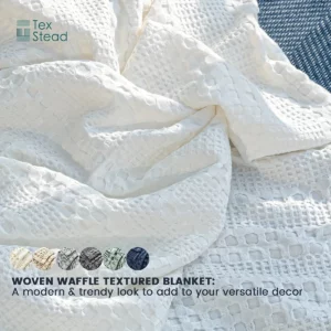 1 Pc Bamboo and Cotton Waffle Blanket - Lightweight Breathable Blanket for Hot Sleepers, Bed, Couch and Sofa - Image 2
